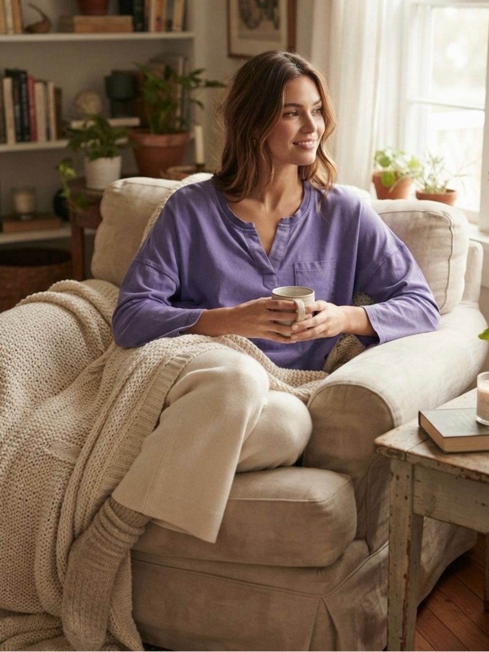 easel Purple Pullover Henley